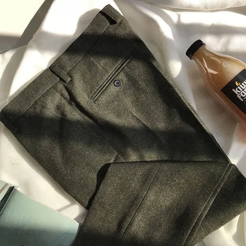 Aidase Men Autumn Winter Men New Long Wool Tweed Trousers Male Office Straight Pants Male Retro Business Casual Suit Pants aidase-shop